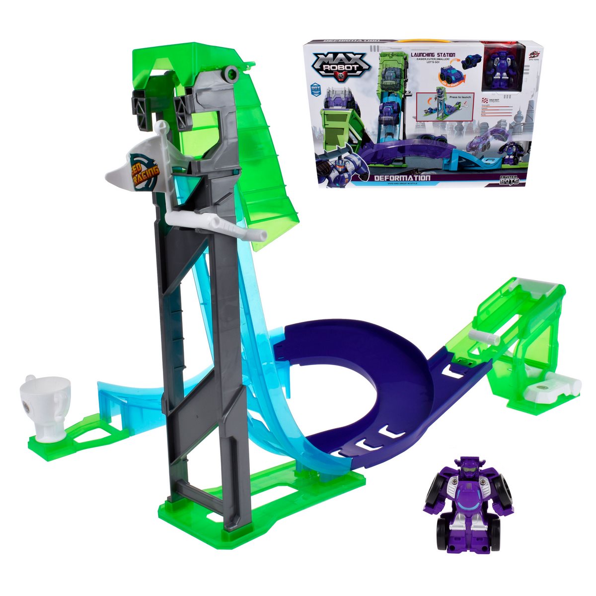 Pista Ascensor Con Auto Transformable En Robot - Morado